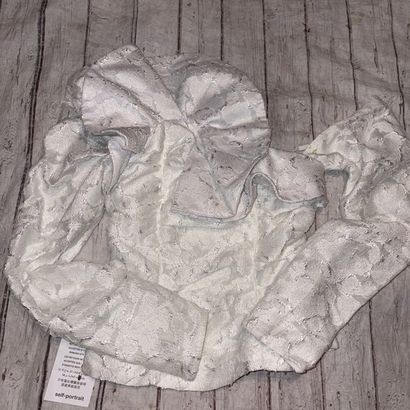 Self Portrait Floral Fil Coupe white off shoulder ruffle top 0 - Picture 5 of 11